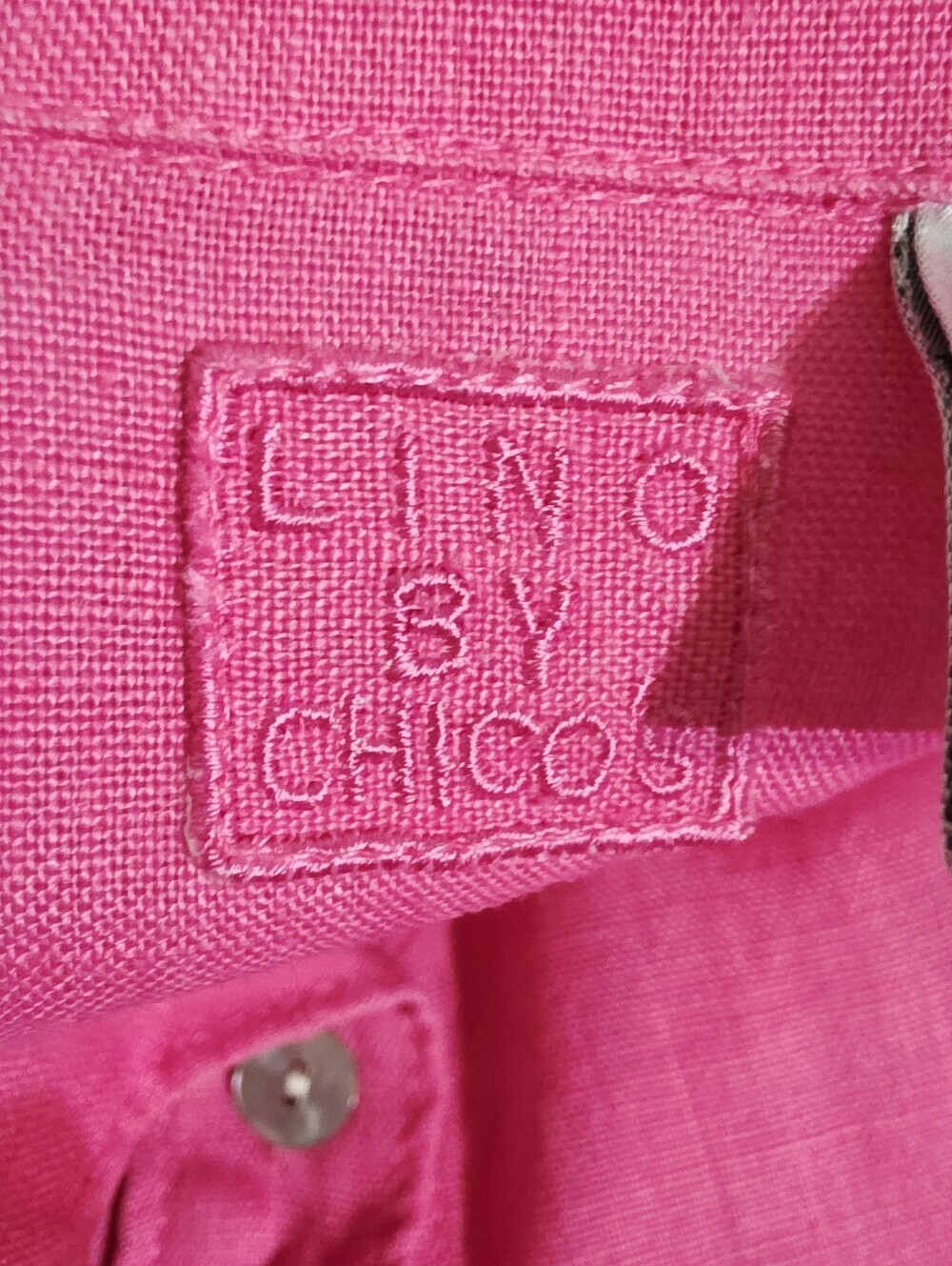 Chico’s Size Med Pink 100% Linen Button Front Shirt Tunic Long Sleeve Coastal - Picture 11 of 12